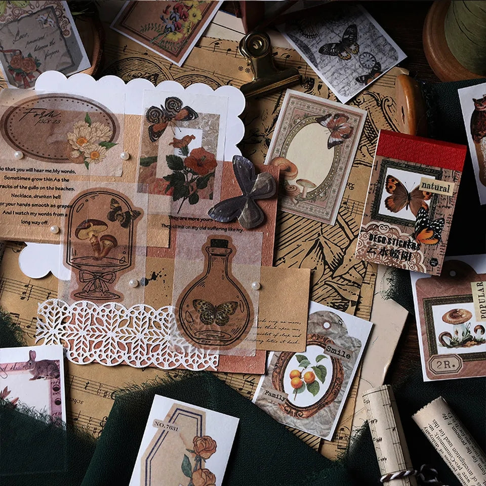 Pecilia.Vintage Sticker Book/50pcs. Τέσσερα Διαφορετικά Σχέδια.
